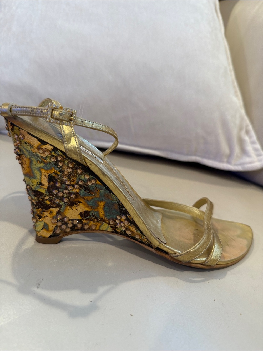 Gold Metallic Strappy Wedge Sandals